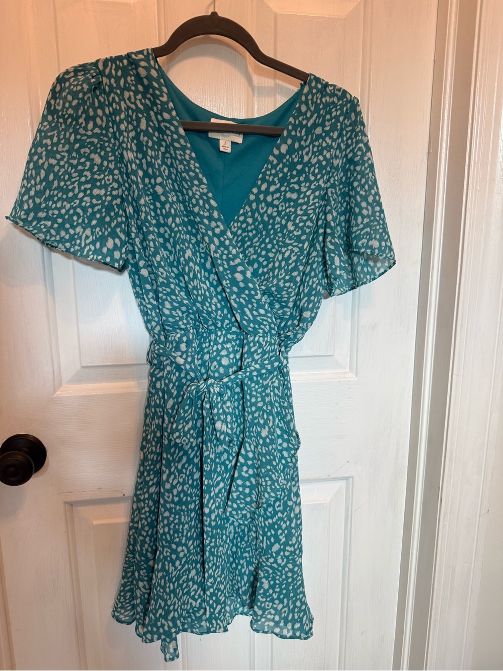 Teal Printed  Dress with Tie Waist